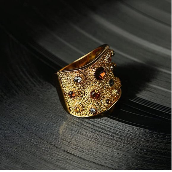 Gold Rhinestones Cocktail Ring - Picture 16 of 16